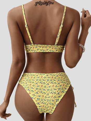 Σέξι λουλουδάτο τύπωμα Brazilian Tassel Bikini Γυναικείο μαγιό Γυναικείο μαγιό Σετ μπικίνι δύο τεμαχίων High Cut μαγιό μπάνιου