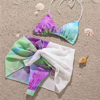 Νέο Halter Tie Dye Bikini 2020 Γυναικεία Μαγιό Γυναικείο Μαγιό Τριών τεμαχίων Σετ μπικίνι με κοντή φούστα Bather Μαγιό Μαγιό