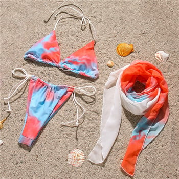 Νέο Halter Tie Dye Bikini 2020 Γυναικεία Μαγιό Γυναικείο Μαγιό Τριών τεμαχίων Σετ μπικίνι με κοντή φούστα Bather Μαγιό Μαγιό