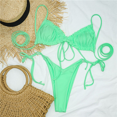 Bikini s tangama s naborima s printom leptira Ženski kupaći kostim Ženski kupaći kostim Dvodijelni bikini komplet s mikro žicama Kupaći kostim