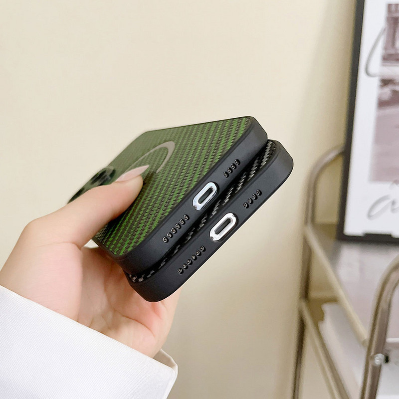 Prabangus anglies pluošto odinis telefono dėklas, skirtas iPhone 13 12 11 Pro Max XS MAX XR X 13Pro su magnetinio patrauklumo dizaino galinis dangtelis