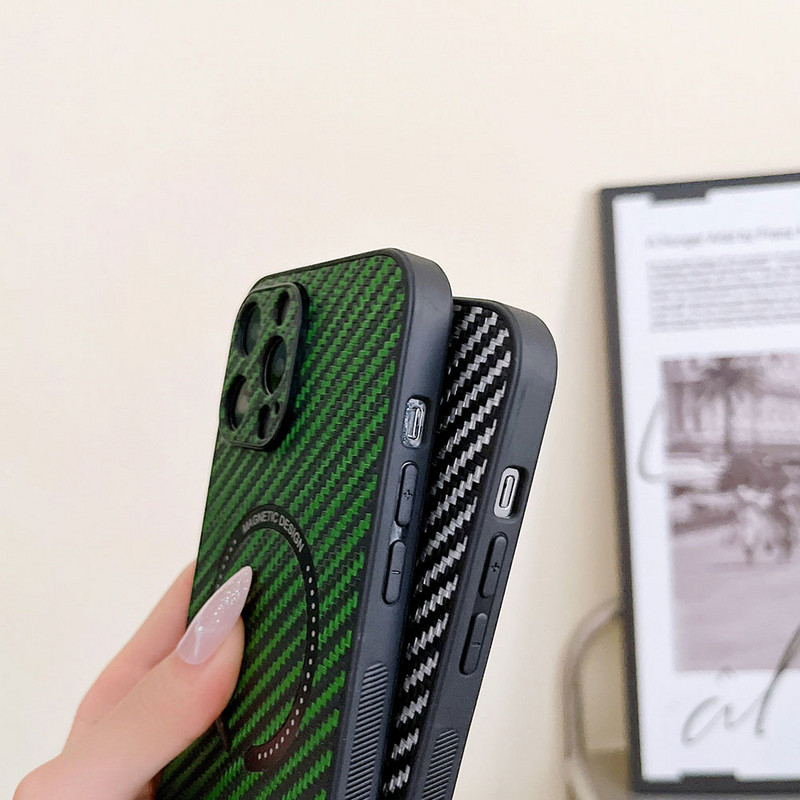 Prabangus anglies pluošto odinis telefono dėklas, skirtas iPhone 13 12 11 Pro Max XS MAX XR X 13Pro su magnetinio patrauklumo dizaino galinis dangtelis