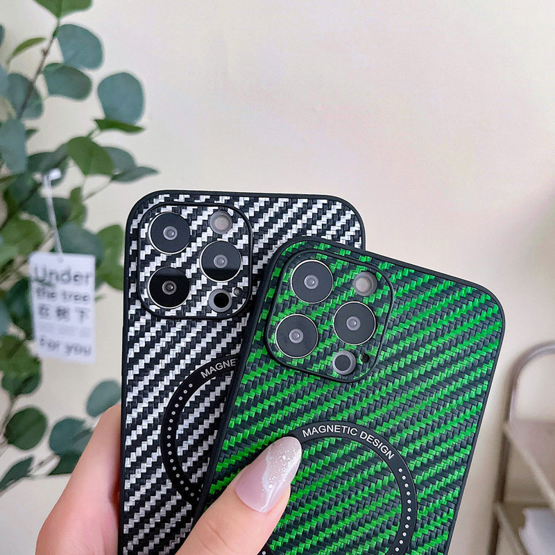 Prabangus anglies pluošto odinis telefono dėklas, skirtas iPhone 13 12 11 Pro Max XS MAX XR X 13Pro su magnetinio patrauklumo dizaino galinis dangtelis