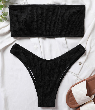 Seksi rebrasti bikini Ženski kupaći kostim Bandeau Ženski kupaći kostim Dvodijelni bikini set Sportski kupaći kostim za plivanje