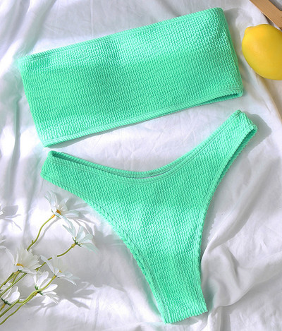 Seksi rebrasti bikini Ženski kupaći kostim Bandeau Ženski kupaći kostim Dvodijelni bikini set Sportski kupaći kostim za plivanje