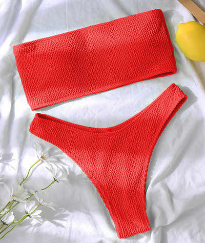 Seksi rebrasti bikini Ženski kupaći kostim Bandeau Ženski kupaći kostim Dvodijelni bikini set Sportski kupaći kostim za plivanje