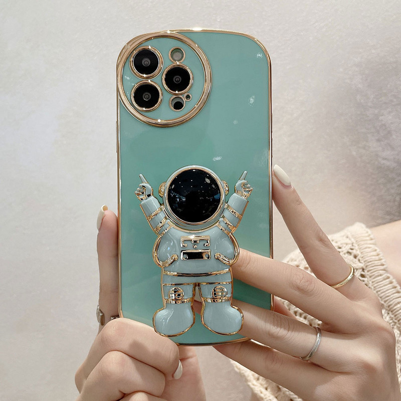 Luxus Galvanizált űrhajós összecsukható állvány tok iphone 13 12 11 Pro Max x xr xs max 7 8 plus objektívhez Kameravédő Silico