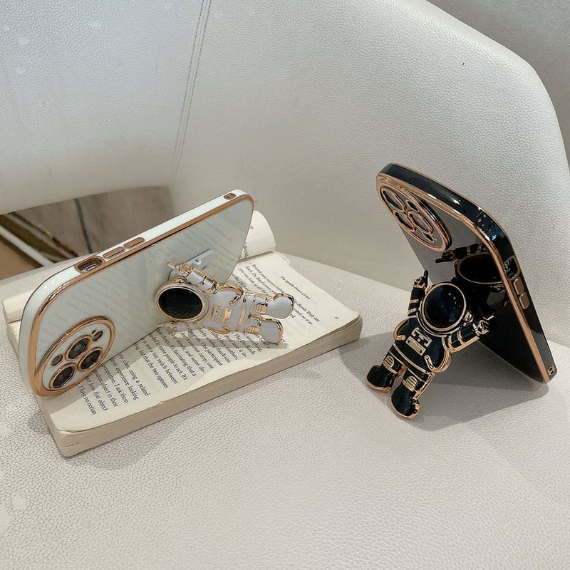 Luxus Galvanizált űrhajós összecsukható állvány tok iphone 13 12 11 Pro Max x xr xs max 7 8 plus objektívhez Kameravédő Silico