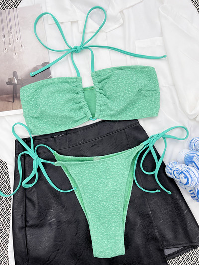 Splicing Halter Brazil hálós bikini női fürdőruha Női fürdőruha Kétrészes bikini szett Hollow Out fürdőruha úszó