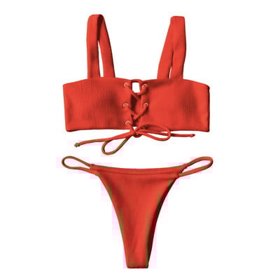 Mikro bikiniji 2020. Komplet rebrastih bikinija za žene seksi kupaći kostim mujer bandeau bikini Elegantni kupaći kostim na vezanje širokih naramenica Kupaći kostimi
