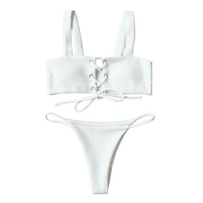 Mikro bikiniji 2020. Komplet rebrastih bikinija za žene seksi kupaći kostim mujer bandeau bikini Elegantni kupaći kostim na vezanje širokih naramenica Kupaći kostimi