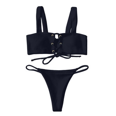 Mikro bikiniji 2020. Komplet rebrastih bikinija za žene seksi kupaći kostim mujer bandeau bikini Elegantni kupaći kostim na vezanje širokih naramenica Kupaći kostimi
