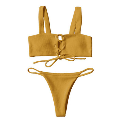 Mikro bikiniji 2020. Komplet rebrastih bikinija za žene seksi kupaći kostim mujer bandeau bikini Elegantni kupaći kostim na vezanje širokih naramenica Kupaći kostimi