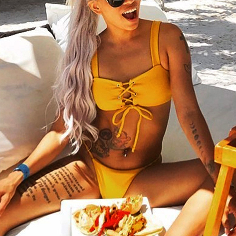 Mikro bikiniji 2020. Komplet rebrastih bikinija za žene seksi kupaći kostim mujer bandeau bikini Elegantni kupaći kostim na vezanje širokih naramenica Kupaći kostimi