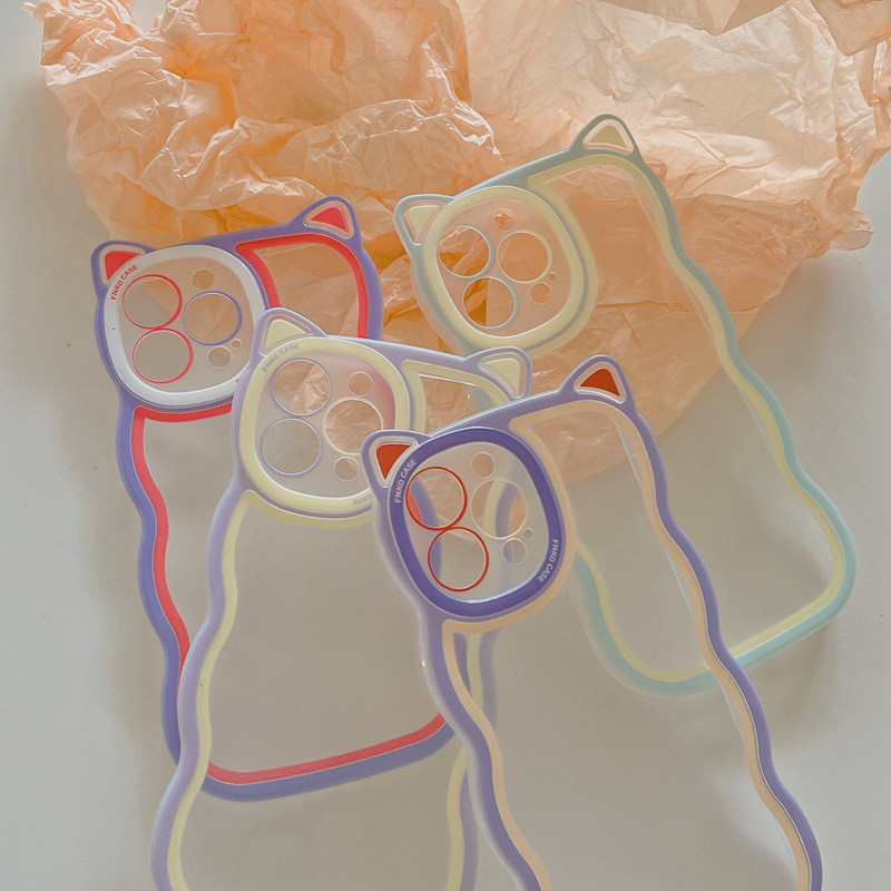 Θήκη τηλεφώνου για iPhone 13 Pro 12 11 Pro XS Max X XR 7 8 Plus Cute Cindy Color 3D Αυτιά γάτας Wave Edge Clear ανθεκτικό στους κραδασμούς μαλακό κάλυμμα