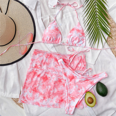 Novi 2020 Tie Dye bikini s halterima Ženski kupaći kostim Ženski kupaći kostim Trodijelni komplet bikinija s kratkom suknjom Kupaći kostim za kupanje