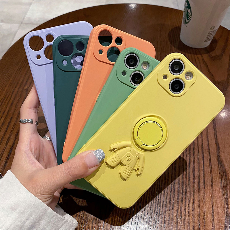 Husă pentru telefon pentru iPhone 13 Pro Max 11 12 Pro Max XR XS Max 7 8 Plus Husă moale din silicon lichid original 3D Suport inel astronaut