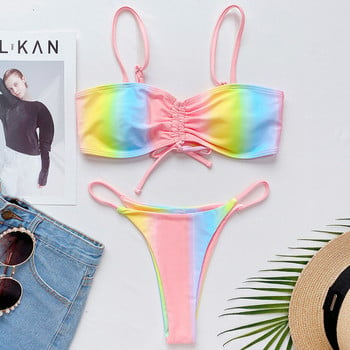 Νέα Tie Dye Micro Thong Μπικίνι Γυναικείο Μαγιό Γυναικείο Μαγιό Σετ μπικίνι δύο τεμαχίων Lace up Μαγιό Bather Swim Lady