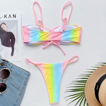 Νέα Tie Dye Micro Thong Μπικίνι Γυναικείο Μαγιό Γυναικείο Μαγιό Σετ μπικίνι δύο τεμαχίων Lace up Μαγιό Bather Swim Lady