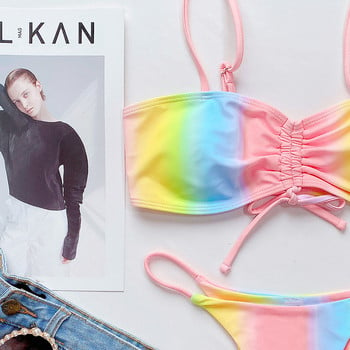 Νέα Tie Dye Micro Thong Μπικίνι Γυναικείο Μαγιό Γυναικείο Μαγιό Σετ μπικίνι δύο τεμαχίων Lace up Μαγιό Bather Swim Lady