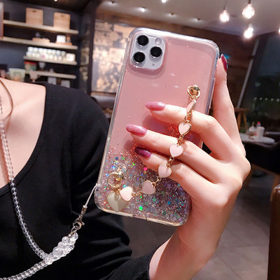 Θήκη τηλεφώνου Glitter με βραχιόλι για iphone 11 Pro XS Max X XR 7 6 8 Plus SE Ultra Slim Soft Cover για iphone XR Lanyard Case