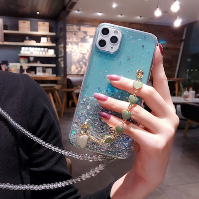 Θήκη τηλεφώνου Glitter με βραχιόλι για iphone 11 Pro XS Max X XR 7 6 8 Plus SE Ultra Slim Soft Cover για iphone XR Lanyard Case