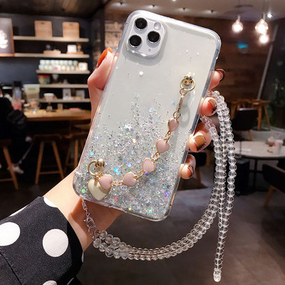 Θήκη τηλεφώνου Glitter με βραχιόλι για iphone 11 Pro XS Max X XR 7 6 8 Plus SE Ultra Slim Soft Cover για iphone XR Lanyard Case