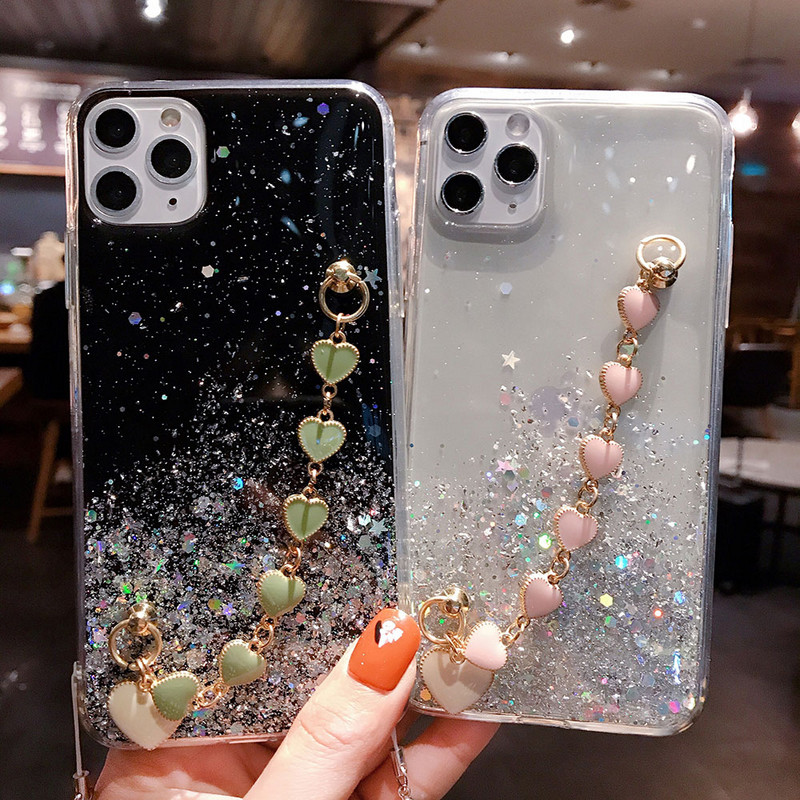 Θήκη τηλεφώνου Glitter με βραχιόλι για iphone 11 Pro XS Max X XR 7 6 8 Plus SE Ultra Slim Soft Cover για iphone XR Lanyard Case