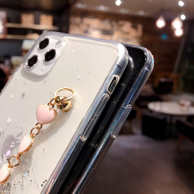 Θήκη τηλεφώνου Glitter με βραχιόλι για iphone 11 Pro XS Max X XR 7 6 8 Plus SE Ultra Slim Soft Cover για iphone XR Lanyard Case