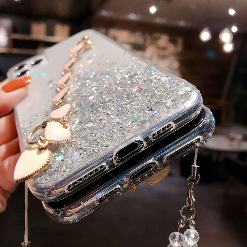 Θήκη τηλεφώνου Glitter με βραχιόλι για iphone 11 Pro XS Max X XR 7 6 8 Plus SE Ultra Slim Soft Cover για iphone XR Lanyard Case
