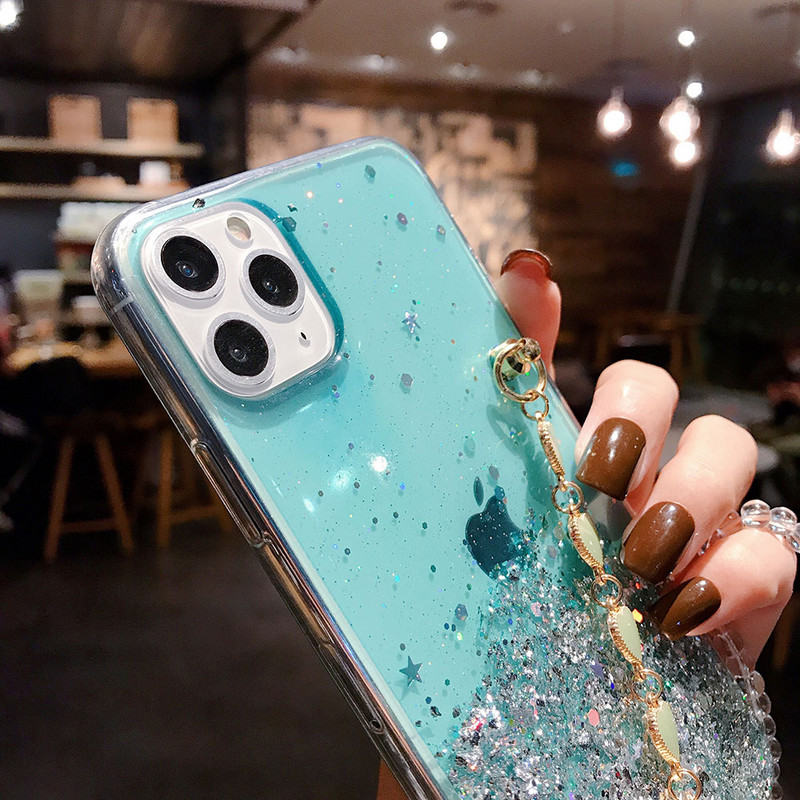 Θήκη τηλεφώνου Glitter με βραχιόλι για iphone 11 Pro XS Max X XR 7 6 8 Plus SE Ultra Slim Soft Cover για iphone XR Lanyard Case