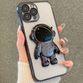Plating Astronaut összecsukható állvány átlátszó telefontok iPhone 14 13 12 11 Pro Max 8 7 Plus X XR XS objektív védőfólia sof lökhárítóhoz