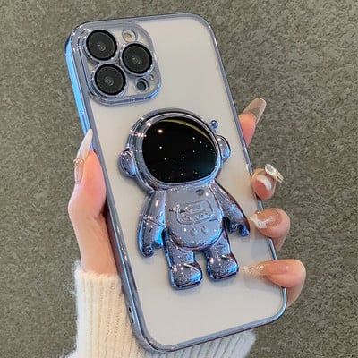 Plating Astronaut összecsukható állvány átlátszó telefontok iPhone 14 13 12 11 Pro Max 8 7 Plus X XR XS objektív védőfólia sof lökhárítóhoz