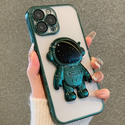Plating Astronaut összecsukható állvány átlátszó telefontok iPhone 14 13 12 11 Pro Max 8 7 Plus X XR XS objektív védőfólia sof lökhárítóhoz