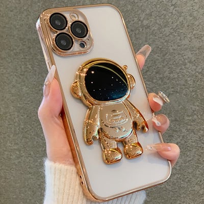 Plating Astronaut összecsukható állvány átlátszó telefontok iPhone 14 13 12 11 Pro Max 8 7 Plus X XR XS objektív védőfólia sof lökhárítóhoz