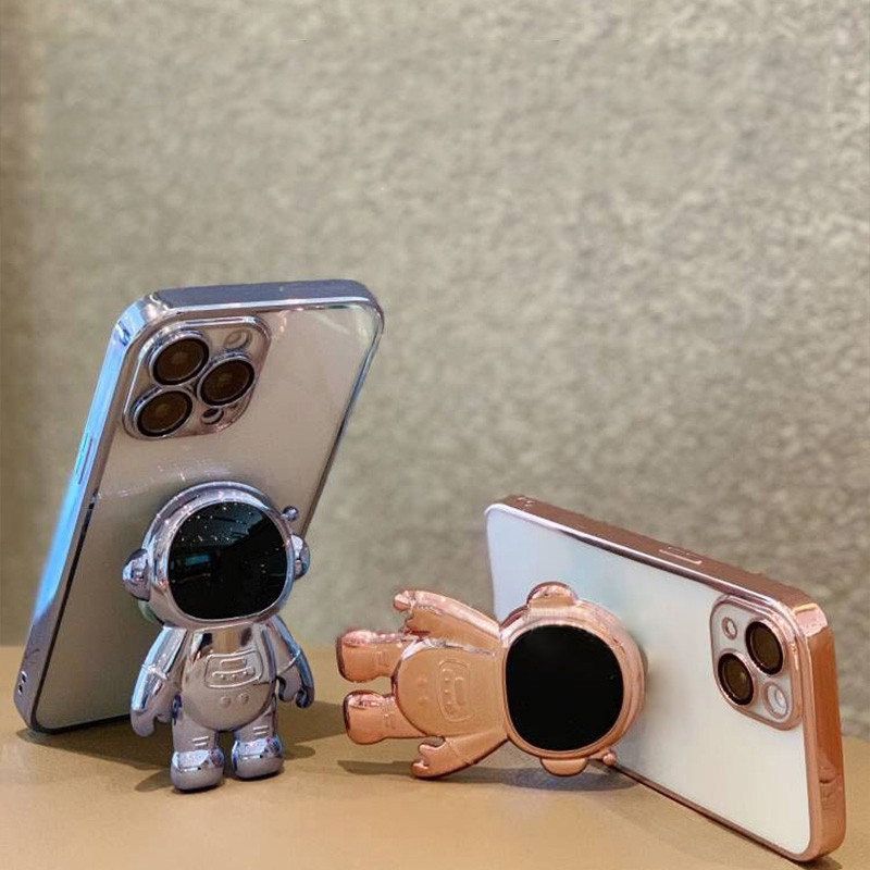 Plating Astronaut összecsukható állvány átlátszó telefontok iPhone 14 13 12 11 Pro Max 8 7 Plus X XR XS objektív védőfólia sof lökhárítóhoz
