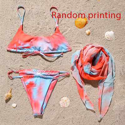 New Knotted Tie Dye Micro Bikini 2020 Γυναικεία μαγιό Γυναικείο μαγιό 3 τεμαχίων Σετ μπικίνι Διχτυωτό κοντή φούστα Σέξι μαγιό μαγιό