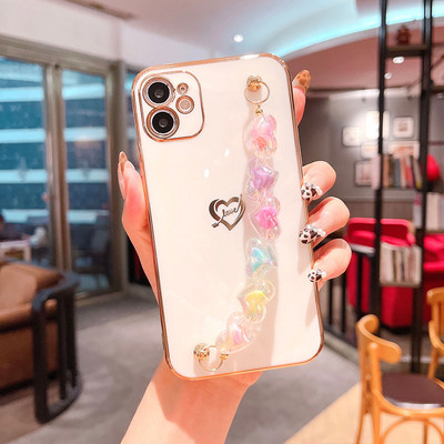 Κρυστάλλινο βραχιόλι καρδιά Κάλυμμα θήκης για iPhone 12 Mini 11 Pro Max XS Πολυτελείς επίχρυσες θήκες για iPhone 8 7 Plus XR X SE