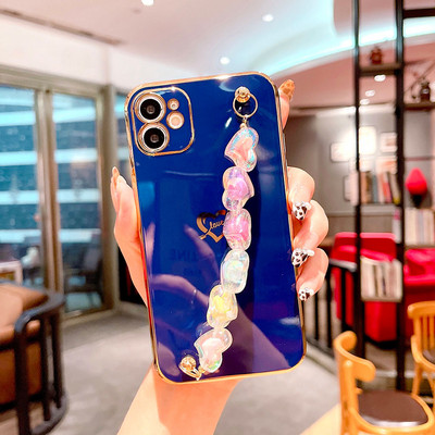 Κρυστάλλινο βραχιόλι καρδιά Κάλυμμα θήκης για iPhone 12 Mini 11 Pro Max XS Πολυτελείς επίχρυσες θήκες για iPhone 8 7 Plus XR X SE