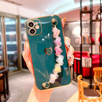 Κρυστάλλινο βραχιόλι καρδιά Κάλυμμα θήκης για iPhone 12 Mini 11 Pro Max XS Πολυτελείς επίχρυσες θήκες για iPhone 8 7 Plus XR X SE