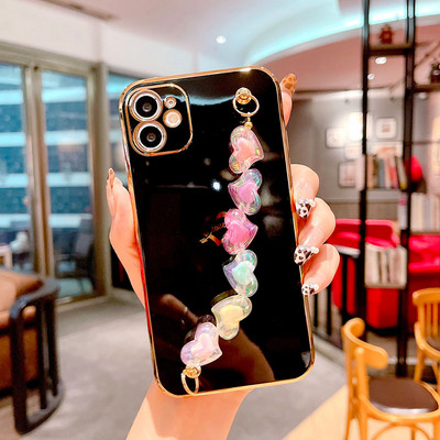 Κρυστάλλινο βραχιόλι καρδιά Κάλυμμα θήκης για iPhone 12 Mini 11 Pro Max XS Πολυτελείς επίχρυσες θήκες για iPhone 8 7 Plus XR X SE