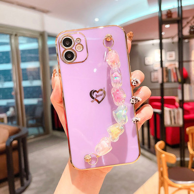 Κρυστάλλινο βραχιόλι καρδιά Κάλυμμα θήκης για iPhone 12 Mini 11 Pro Max XS Πολυτελείς επίχρυσες θήκες για iPhone 8 7 Plus XR X SE