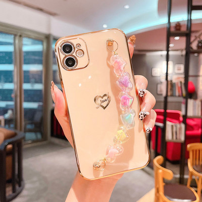 Κρυστάλλινο βραχιόλι καρδιά Κάλυμμα θήκης για iPhone 12 Mini 11 Pro Max XS Πολυτελείς επίχρυσες θήκες για iPhone 8 7 Plus XR X SE