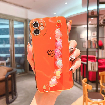 Κρυστάλλινο βραχιόλι καρδιά Κάλυμμα θήκης για iPhone 12 Mini 11 Pro Max XS Πολυτελείς επίχρυσες θήκες για iPhone 8 7 Plus XR X SE