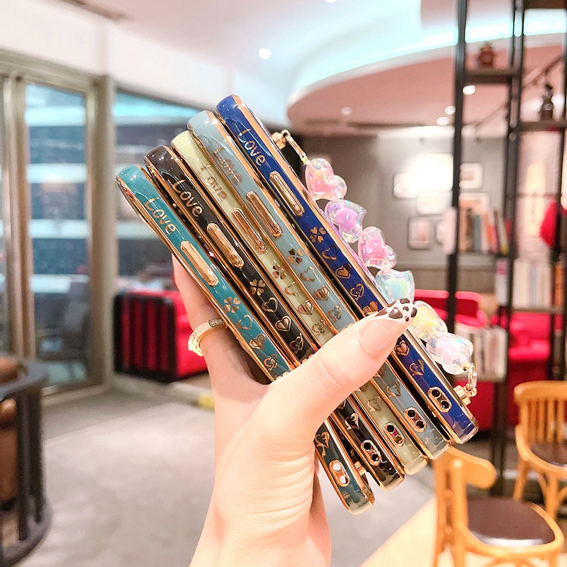 Κρυστάλλινο βραχιόλι καρδιά Κάλυμμα θήκης για iPhone 12 Mini 11 Pro Max XS Πολυτελείς επίχρυσες θήκες για iPhone 8 7 Plus XR X SE