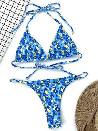 2022 ÚJ Virágmintás kötőfék bikini női fürdőruha Női fürdőruha Kétrészes bikini szett Micro String fürdőruha fürdőruha úszó