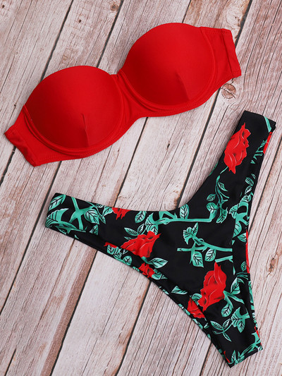 Sexy Push Up Sutien Cupa Bikini Costum de baie Bandeau Femei Costum de baie Două piese Set Bikini Triunghi Bather Bandeau Costum de baie
