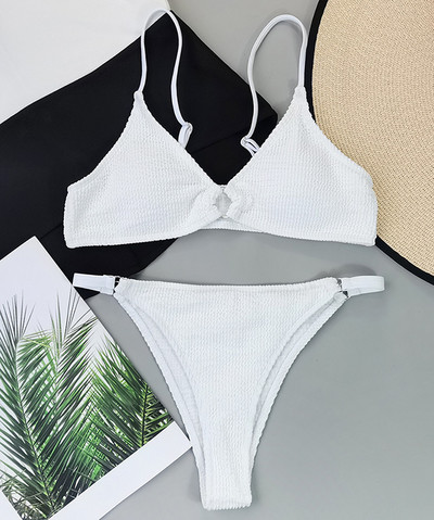 2021. Novi seksi naborani bikini s visokim nogavicama Ženski kupaći kostim Ženski kupaći kostim Dvodijelni bikini set s prstenima Kupaći kostim za kupanje