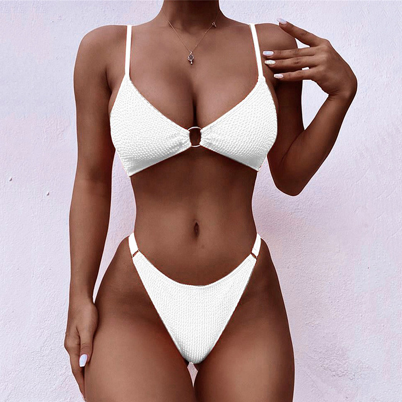 2021. Novi seksi naborani bikini s visokim nogavicama Ženski kupaći kostim Ženski kupaći kostim Dvodijelni bikini set s prstenima Kupaći kostim za kupanje