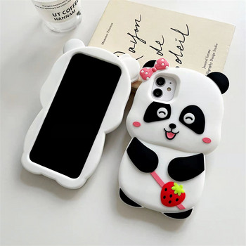 Сладък 3D калъф Cartoon Animal Panda за iphone 13 12 11 Pro XS Max XR X SE2 6S 7 8 Plus Мек силиконов балон Капак за телефон детски подарък
